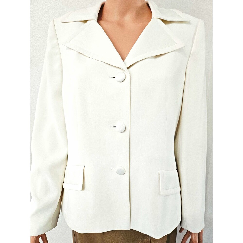 Kasper Women's Petite Blazer Suit Jacket 14P White Single-Breasted 3-Button
